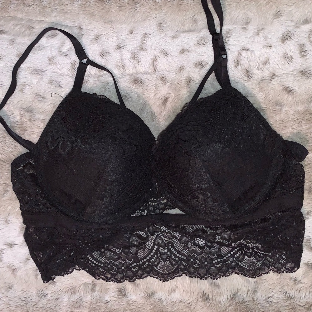 Lace Longline Bralette - Black